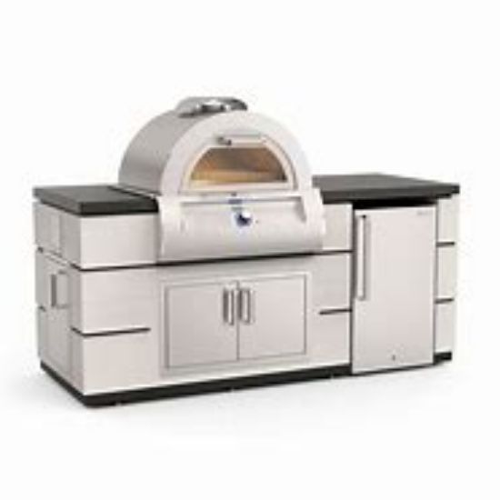 Picture of Contemporary Pre-Fab Pizza Oven Island with Refrigerator s (35” x 77”) | FireMagic Grills